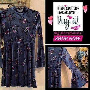 As U Wish Long Sleeve Floral Design Dress in Blue & Purple. NWT Size Small